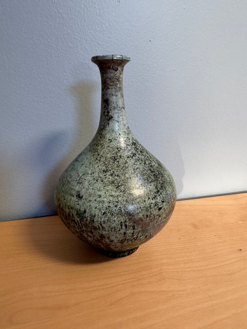 Vintage Handmade Studio Pottery Bud Vase Green Glazed Ceramic Mid Century Decor